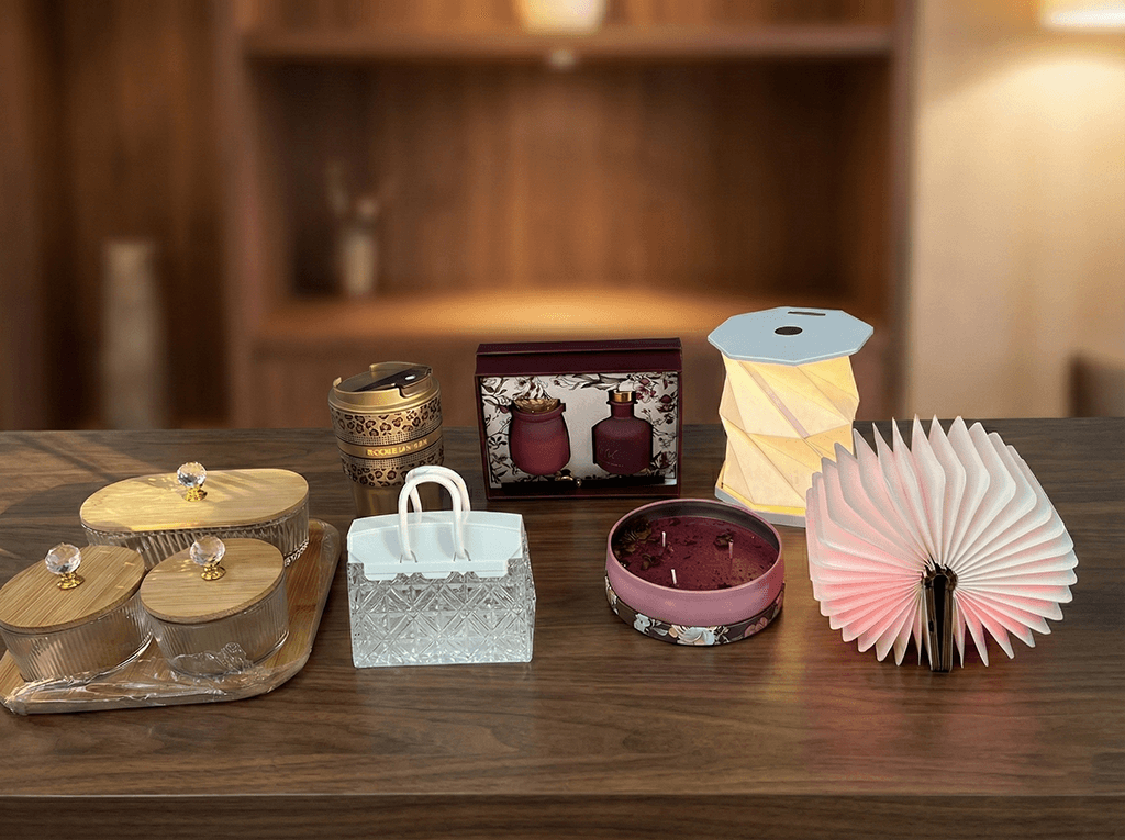 DAANAM founder Amira Al-Rashid in the company warehouse surrounded by premium stationery products